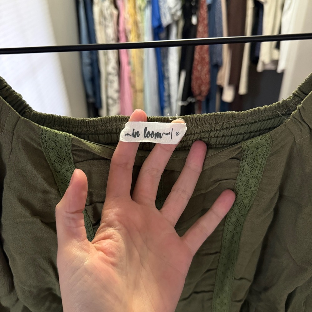 NWOT In Loom smocked olive colored maxi dress | Size: Small - Picture 7 of 8